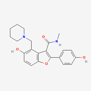 2-(4-Hydroxyphenyl)-~{n}-Methyl-5-Oxidanyl-4-(Piperidin-1-Ylmethyl)-1-Benzofuran-3-Carboxamide - 