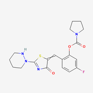 2-{[(5Z)-2-(1,2-diazinan-1-yl)-4-oxo-1,3-thiazol-5-ylidene]methyl}-5-fluorophenyl pyrrolidine-1-carboxylate - 