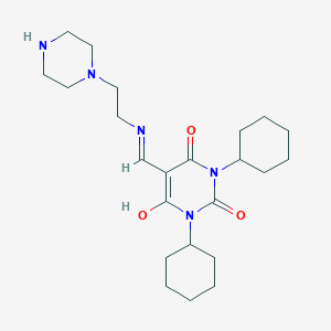1,3-dicyclohexyl-5-({[2-(piperazin-1-yl)ethyl]amino}methylidene)pyrimidine-2,4,6(1H,3H,5H)-trione - 299937-62-5