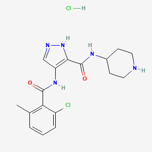 4-[(2-chloro-6-methylbenzoyl)amino]-N-piperidin-4-yl-1H-pyrazole-5-carboxamide;hydrochloride - 