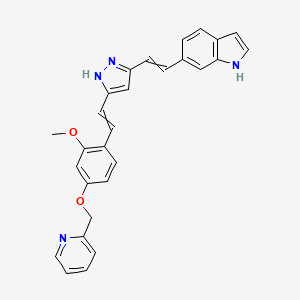 6-[(1E)-2-{3-[(1E)-2-{2-methoxy-4-[(pyridin-2-yl)methoxy]phenyl}ethenyl]-1H-pyrazol-5-yl}ethenyl]-1H-indole - 