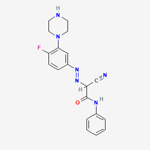 2-Cyano-2-{(E)-[4-fluoro-3-(piperazin-1-yl)phenyl]diazenyl}-N-phenylacetamide - 729563-29-5