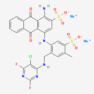 Disodium 1-amino-4-((2-(((5-chloro-2,6-difluoro-4-pyrimidinyl)amino)methyl)-4-methyl-5-sulphonatophenyl)amino)-9,10-dihydro-9,10-dioxoanthracene-2-sulphonate - 84100-75-4