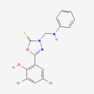 1,3,4-Oxadiazole-2(3H)-thione, 5-(3,5-dibromo-2-hydroxyphenyl)-3-((phenylamino)methyl)- - 81963-77-1