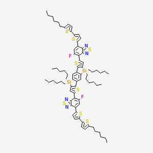 5-fluoro-4-[15-[5-fluoro-7-[5-(5-hexylthiophen-2-yl)thiophen-2-yl]-2,1,3-benzothiadiazol-4-yl]-9,9,18,18-tetrahexyl-5,14-dithia-9,18-disilapentacyclo[10.6.0.03,10.04,8.013,17]octadeca-1(12),2,4(8),6,10,13(17),15-heptaen-6-yl]-7-[5-(5-hexylthiophen-2-yl)thiophen-2-yl]-2,1,3-benzothiadiazole - 