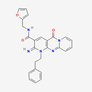 N-(furan-2-ylmethyl)-6-imino-2-oxo-7-(2-phenylethyl)-1,7,9-triazatricyclo[8.4.0.03,8]tetradeca-3(8),4,9,11,13-pentaene-5-carboxamide - 