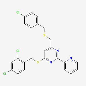 4-(((4-Chlorobenzyl)sulfanyl)methyl)-6-((2,4-dichlorobenzyl)sulfanyl)-2-(2-pyridinyl)pyrimidine - 