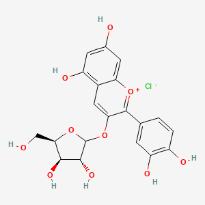 3-[(3R,4R,5R)-3,4-dihydroxy-5-(hydroxymethyl)oxolan-2-yl]oxy-2-(3,4-dihydroxyphenyl)chromenylium-5,7-diol;chloride - 