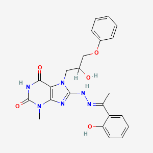 (E)-7-(2-hydroxy-3-phenoxypropyl)-8-(2-(1-(2-hydroxyphenyl)ethylidene)hydrazinyl)-3-methyl-1H-purine-2,6(3H,7H)-dione - 
