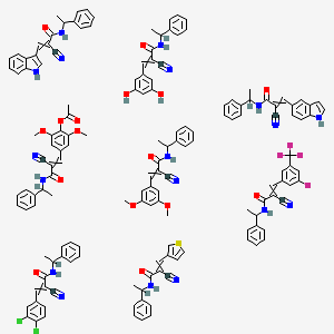 2-cyano-3-(3,4-dichlorophenyl)-N-(1-phenylethyl)prop-2-enamide;2-cyano-3-(3,5-dihydroxyphenyl)-N-(1-phenylethyl)prop-2-enamide;2-cyano-3-(3,5-dimethoxyphenyl)-N-(1-phenylethyl)prop-2-enamide;2-cyano-3-[3-fluoro-5-(trifluoromethyl)phenyl]-N-(1-phenylethyl)prop-2-enamide;2-cyano-3-(1H-indol-3-yl)-N-(1-phenylethyl)prop-2-enamide;2-cyano-3-(1H-indol-5-yl)-N-(1-phenylethyl)prop-2-enamide;[4-[2-cyano-3-oxo-3-(1-phenylethylamino)prop-1-enyl]-2,6-dimethoxyphenyl] acetate;2-cyano-N-(1-phenylethyl)-3-thiophen-3-ylprop-2-enamide - 