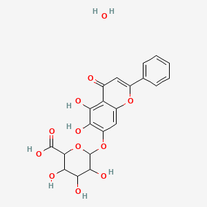 6-(5,6-Dihydroxy-4-oxo-2-phenylchromen-7-yl)oxy-3,4,5-trihydroxyoxane-2-carboxylic acid;hydrate - 