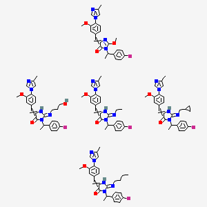 2-Butylimino-3-[1-(4-fluorophenyl)ethyl]-5-[[3-methoxy-4-(4-methylimidazol-1-yl)phenyl]methylidene]imidazolidin-4-one;2-(cyclopropylmethylimino)-3-[1-(4-fluorophenyl)ethyl]-5-[[3-methoxy-4-(4-methylimidazol-1-yl)phenyl]methylidene]imidazolidin-4-one;2-ethylimino-3-[1-(4-fluorophenyl)ethyl]-5-[[3-methoxy-4-(4-methylimidazol-1-yl)phenyl]methylidene]imidazolidin-4-one;3-[1-(4-fluorophenyl)ethyl]-2-(3-hydroxypropylimino)-5-[[3-methoxy-4-(4-methylimidazol-1-yl)phenyl]methylidene]imidazolidin-4-one;3-[1-(4-fluorophenyl)ethyl]-2-methoxy-5-[[3-methoxy-4-(4-methylimidazol-1-yl)phenyl]methylidene]imidazol-4-one - 