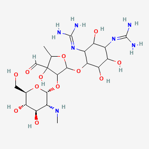 N-{3-carbamimidamido-4-[(3-{[(2R,3R,4R,5S,6R)-4,5-dihydroxy-6-(hydroxymethyl)-3-(methylamino)oxan-2-yl]oxy}-4-formyl-4-hydroxy-5-methyloxolan-2-yl)oxy]-2,5,6-trihydroxycyclohexyl}guanidine - 