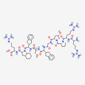 2-[[1-[2-[[2-[[2-[[2-[[1-[1-[2-[[2-amino-5-(diaminomethylideneamino)pentanoyl]amino]-5-(diaminomethylideneamino)pentanoyl]pyrrolidine-2-carbonyl]-4-hydroxypyrrolidine-2-carbonyl]amino]acetyl]amino]-2-(2,3-dihydro-1H-inden-2-yl)acetyl]amino]-3-hydroxypropanoyl]amino]-2-(2,3-dihydro-1H-inden-2-yl)acetyl]-2,3,3a,4,5,6,7,7a-octahydroindole-2-carbonyl]amino]-5-(diaminomethylideneamino)pentanoic acid - 
