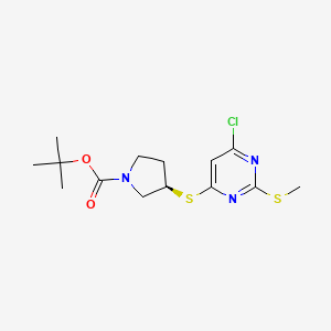 (R)-3-(6-Chloro-2-methylsulfanyl-pyrimidin-4-ylsulfanyl)-pyrrolidine-1-carboxylic acid tert-butyl ester - 