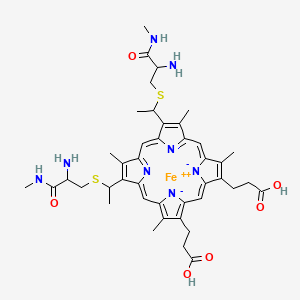 3-[8,13-Bis[1-[2-amino-3-(methylamino)-3-oxopropyl]sulfanylethyl]-18-(2-carboxyethyl)-3,7,12,17-tetramethylporphyrin-21,24-diid-2-yl]propanoic acid;iron(2+) - 9007-43-6