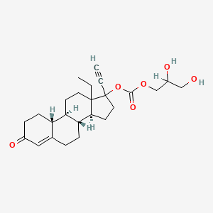 2,3-dihydroxypropyl [(8R,9S,10R,14S)-13-ethyl-17-ethynyl-3-oxo-1,2,6,7,8,9,10,11,12,14,15,16-dodecahydrocyclopenta[a]phenanthren-17-yl] carbonate - 117635-12-8