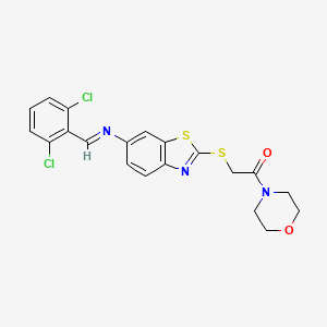 2-[(6-{[(E)-(2,6-dichlorophenyl)methylidene]amino}-1,3-benzothiazol-2-yl)sulfanyl]-1-(morpholin-4-yl)ethanone - 