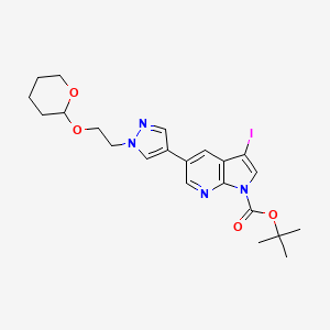Tert-butyl 3-iodo-5-(1-(2-((tetrahydro-2H-pyran-2-YL)oxy)ethyl)-1H-pyrazol-4-YL)-1H-pyrrolo[2,3-B]pyridine-1-carboxylate - 