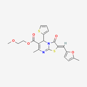 2-Methoxyethyl 7-methyl-2-((5-methylfuran-2-yl)methylene)-3-oxo-5-(thiophen-2-yl)-3,5-dihydro-2H-thiazolo[3,2-a]pyrimidine-6-carboxylate - 618072-28-9