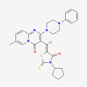 3-[(Z)-(3-cyclopentyl-4-oxo-2-thioxo-1,3-thiazolidin-5-ylidene)methyl]-7-methyl-2-(4-phenylpiperazin-1-yl)-4H-pyrido[1,2-a]pyrimidin-4-one - 