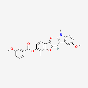 (2E)-2-[(5-methoxy-1-methyl-1H-indol-3-yl)methylidene]-7-methyl-3-oxo-2,3-dihydro-1-benzofuran-6-yl 3-methoxybenzoate - 