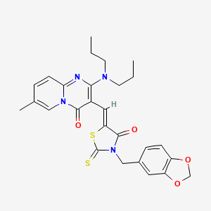 3-{(Z)-[3-(1,3-benzodioxol-5-ylmethyl)-4-oxo-2-thioxo-1,3-thiazolidin-5-ylidene]methyl}-2-(dipropylamino)-7-methyl-4H-pyrido[1,2-a]pyrimidin-4-one - 