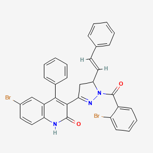 {3-(6-bromo-2-hydroxy-4-phenylquinolin-3-yl)-5-[(E)-2-phenylethenyl]-4,5-dihydro-1H-pyrazol-1-yl}(2-bromophenyl)methanone - 