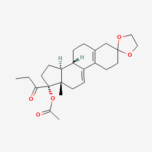 [(8S,13S,14S,17R)-13-methyl-17-propanoylspiro[1,2,4,6,7,8,12,14,15,16-decahydrocyclopenta[a]phenanthrene-3,2'-1,3-dioxolane]-17-yl] acetate - 153363-57-6