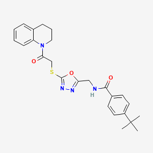 4-(tert-butyl)-N-((5-((2-(3,4-dihydroquinolin-1(2H)-yl)-2-oxoethyl)thio)-1,3,4-oxadiazol-2-yl)methyl)benzamide - 921064-80-4