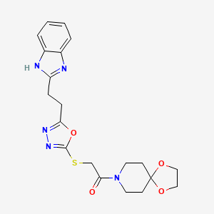 2-((5-(2-(1H-benzo[d]imidazol-2-yl)ethyl)-1,3,4-oxadiazol-2-yl)thio)-1-(1,4-dioxa-8-azaspiro[4.5]decan-8-yl)ethanone - 1251686-30-2