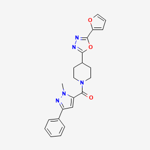 (4-(5-(furan-2-yl)-1,3,4-oxadiazol-2-yl)piperidin-1-yl)(1-methyl-3-phenyl-1H-pyrazol-5-yl)methanone - 1209408-97-8