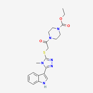 ethyl 4-(2-((5-(1H-indol-3-yl)-4-methyl-4H-1,2,4-triazol-3-yl)thio)acetyl)piperazine-1-carboxylate - 852142-09-7