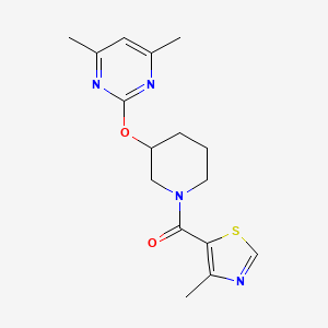 (3-((4,6-Dimethylpyrimidin-2-yl)oxy)piperidin-1-yl)(4-methylthiazol-5-yl)methanone - 2097894-10-3