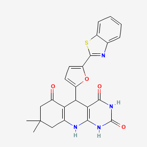 5-(5-(benzo[d]thiazol-2-yl)furan-2-yl)-8,8-dimethyl-7,8,9,10-tetrahydropyrimido[4,5-b]quinoline-2,4,6(1H,3H,5H)-trione - 853744-93-1