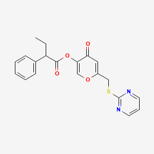4-oxo-6-((pyrimidin-2-ylthio)methyl)-4H-pyran-3-yl 2-phenylbutanoate - 877637-54-2