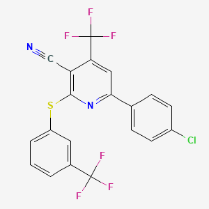 6-(4-Chlorophenyl)-4-(trifluoromethyl)-2-{[3-(trifluoromethyl)phenyl]sulfanyl}nicotinonitrile - 478049-42-2