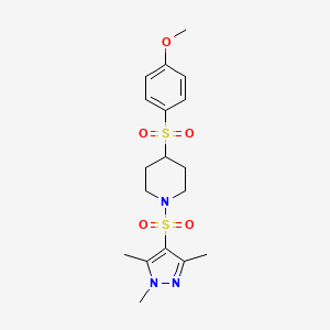 4-((4-methoxyphenyl)sulfonyl)-1-((1,3,5-trimethyl-1H-pyrazol-4-yl)sulfonyl)piperidine - 1448074-52-9