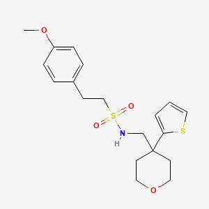 2-(4-methoxyphenyl)-N-((4-(thiophen-2-yl)tetrahydro-2H-pyran-4-yl)methyl)ethanesulfonamide - 1203396-93-3