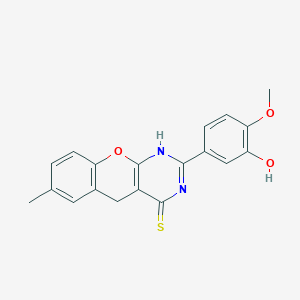 2-(3-Hydroxy-4-methoxyphenyl)-7-methyl-1,5-dihydrochromeno[2,3-d]pyrimidine-4-thione - 866808-02-8