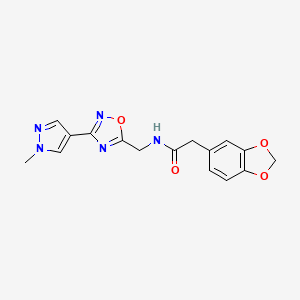 2-(benzo[d][1,3]dioxol-5-yl)-N-((3-(1-methyl-1H-pyrazol-4-yl)-1,2,4-oxadiazol-5-yl)methyl)acetamide - 2034385-01-6