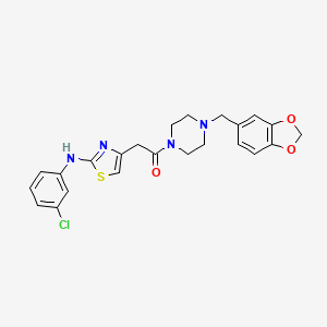 1-(4-(Benzo[d][1,3]dioxol-5-ylmethyl)piperazin-1-yl)-2-(2-((3-chlorophenyl)amino)thiazol-4-yl)ethanone - 1170135-42-8