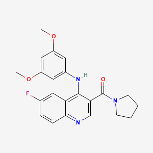 (4-((3,5-Dimethoxyphenyl)amino)-6-fluoroquinolin-3-yl)(pyrrolidin-1-yl)methanone - 1358632-51-5