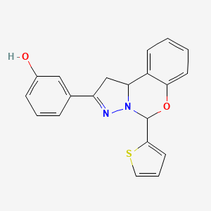 3-(5-(thiophen-2-yl)-5,10b-dihydro-1H-benzo[e]pyrazolo[1,5-c][1,3]oxazin-2-yl)phenol - 899729-02-3