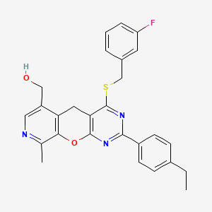 [5-(4-Ethylphenyl)-7-{[(3-fluorophenyl)methyl]sulfanyl}-14-methyl-2-oxa-4,6,13-triazatricyclo[8.4.0.0^{3,8}]tetradeca-1(10),3(8),4,6,11,13-hexaen-11-yl]methanol - 892415-73-5