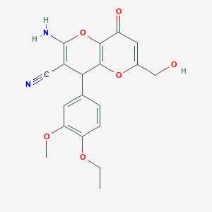 2-Amino-4-(4-ethoxy-3-methoxyphenyl)-6-(hydroxymethyl)-8-oxo-4,8-dihydropyrano[3,2-b]pyran-3-carbonitrile - 873570-65-1