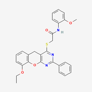 2-({9-ETHOXY-2-PHENYL-5H-CHROMENO[2,3-D]PYRIMIDIN-4-YL}SULFANYL)-N-(2-METHOXYPHENYL)ACETAMIDE - 866848-16-0