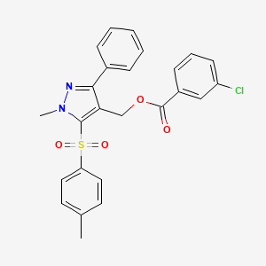 {1-methyl-5-[(4-methylphenyl)sulfonyl]-3-phenyl-1H-pyrazol-4-yl}methyl 3-chlorobenzenecarboxylate - 318247-62-0