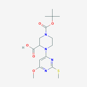 4-(tert-Butoxycarbonyl)-1-(6-methoxy-2-(methylthio)pyrimidin-4-yl)piperazine-2-carboxylic acid - 1353944-85-0