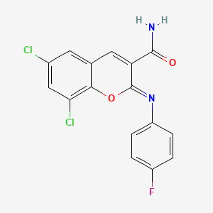 (2Z)-6,8-dichloro-2-[(4-fluorophenyl)imino]-2H-chromene-3-carboxamide - 325857-18-9